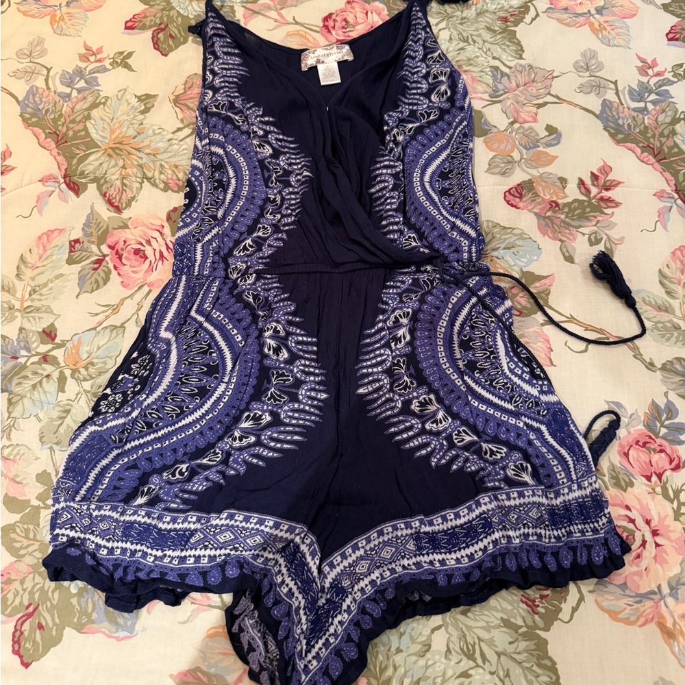 Band of Gypsies Navy and White Patterned High Waist Shorts